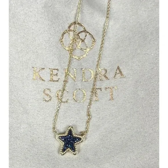 NWOT Kendra Scott Jae Star Blue Drusy Gold Pendant Necklace - Picture 13 of 16